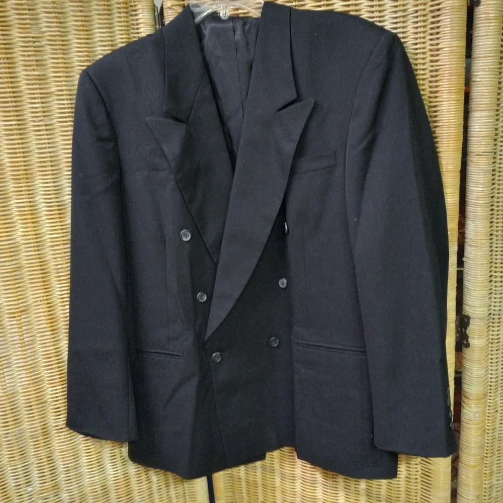 CITY Streets USA Black Double Breast Suit Coat Blazer Jacket Size 42R one Button